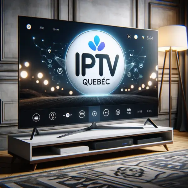 Téléviseur affichant IPTV Québec avec une interface moderne et intuitive pour la diffusion en continu.