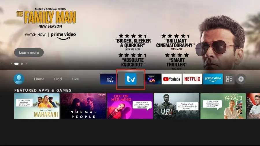 Interface utilisateur de TiviMate affichant des applications comme Prime Video, Netflix, et IPTV Quebec.